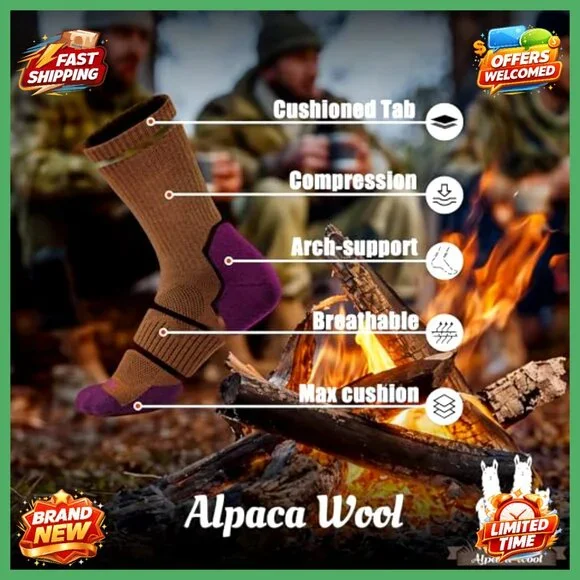 Alpaca Wool Thermal Compression Socks 2 Pairs Men Women Hiking Hunting - Picture 4 of 7